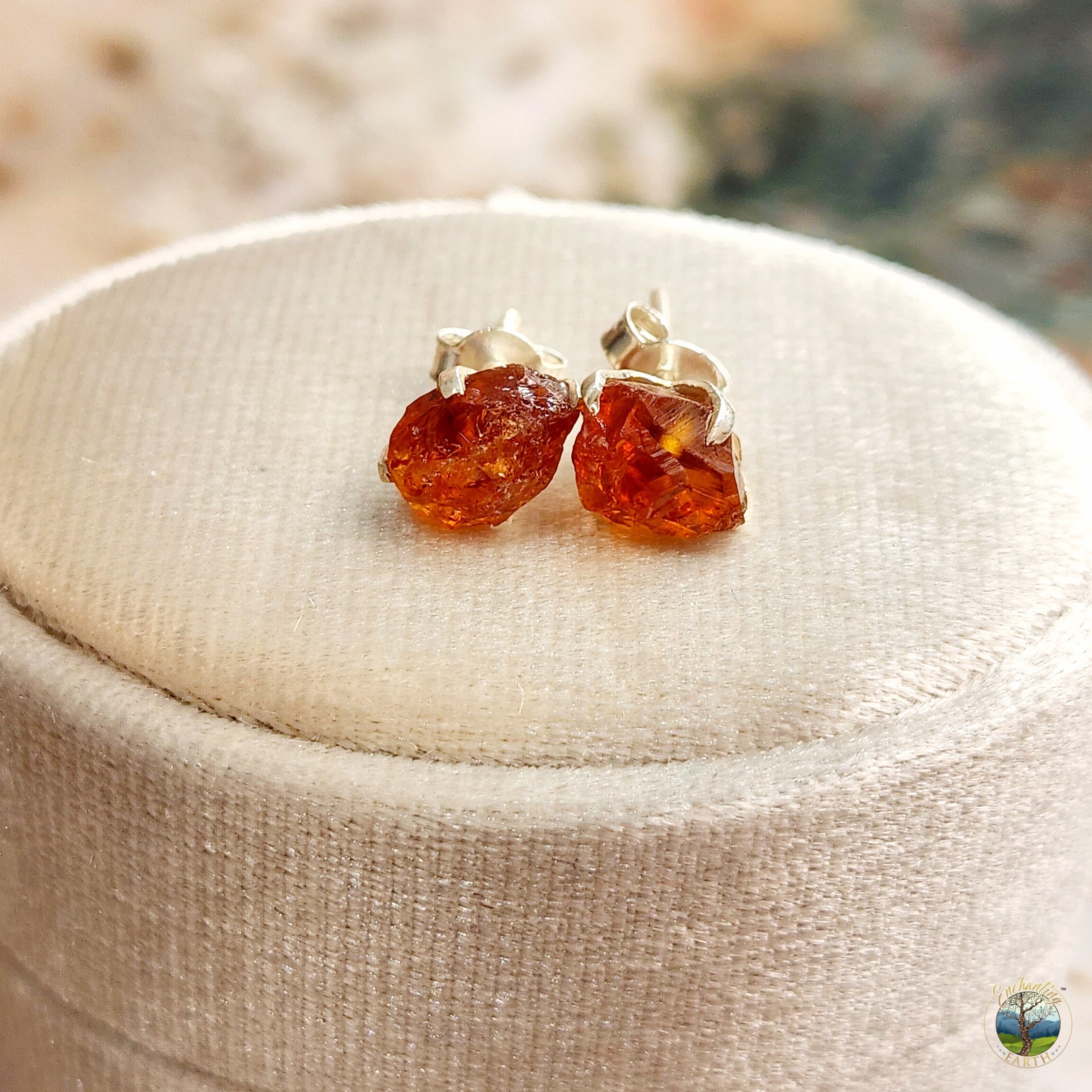 Citrine Raw Studs .925 Silver for Calm Communication