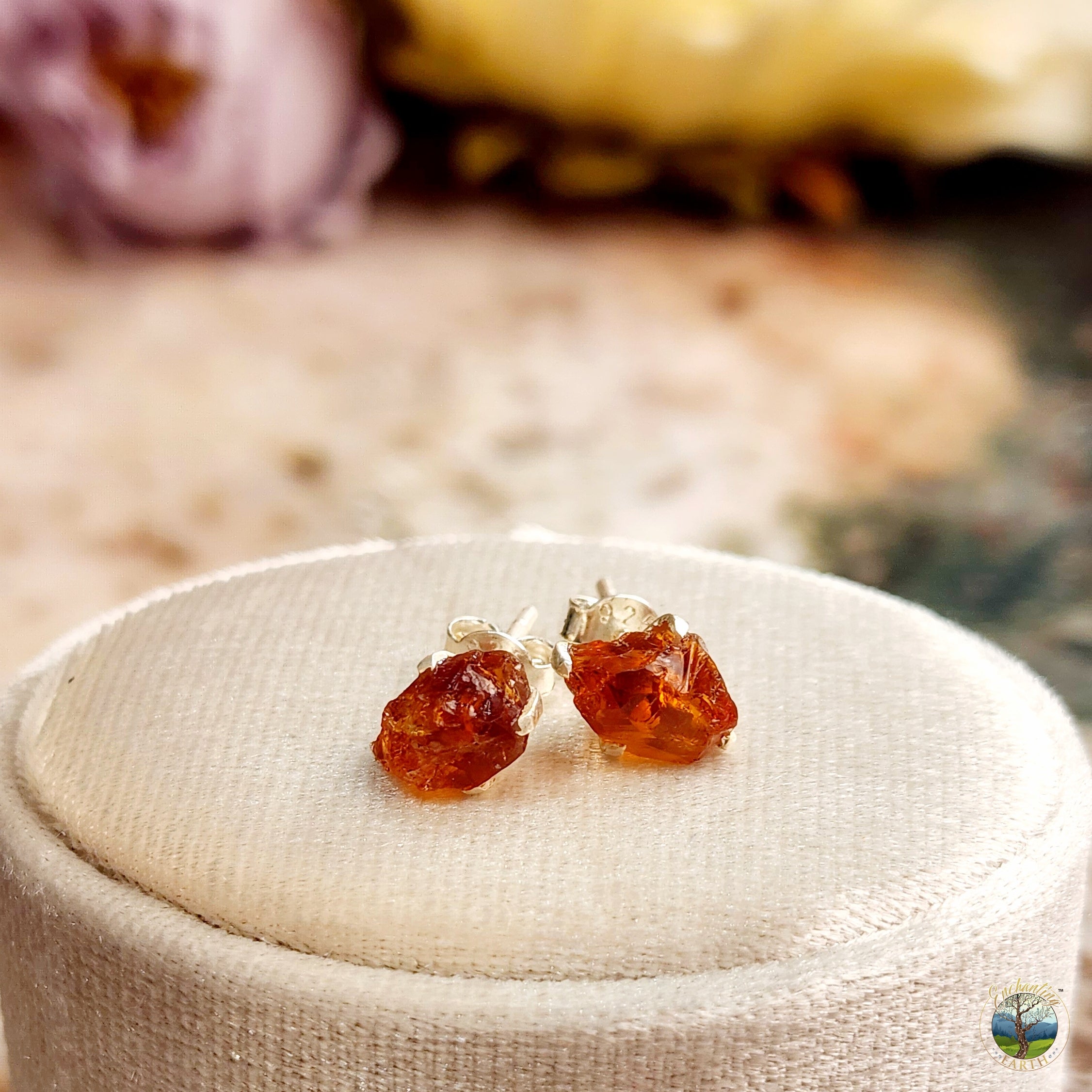 Citrine Raw Studs .925 Silver for Calm Communication