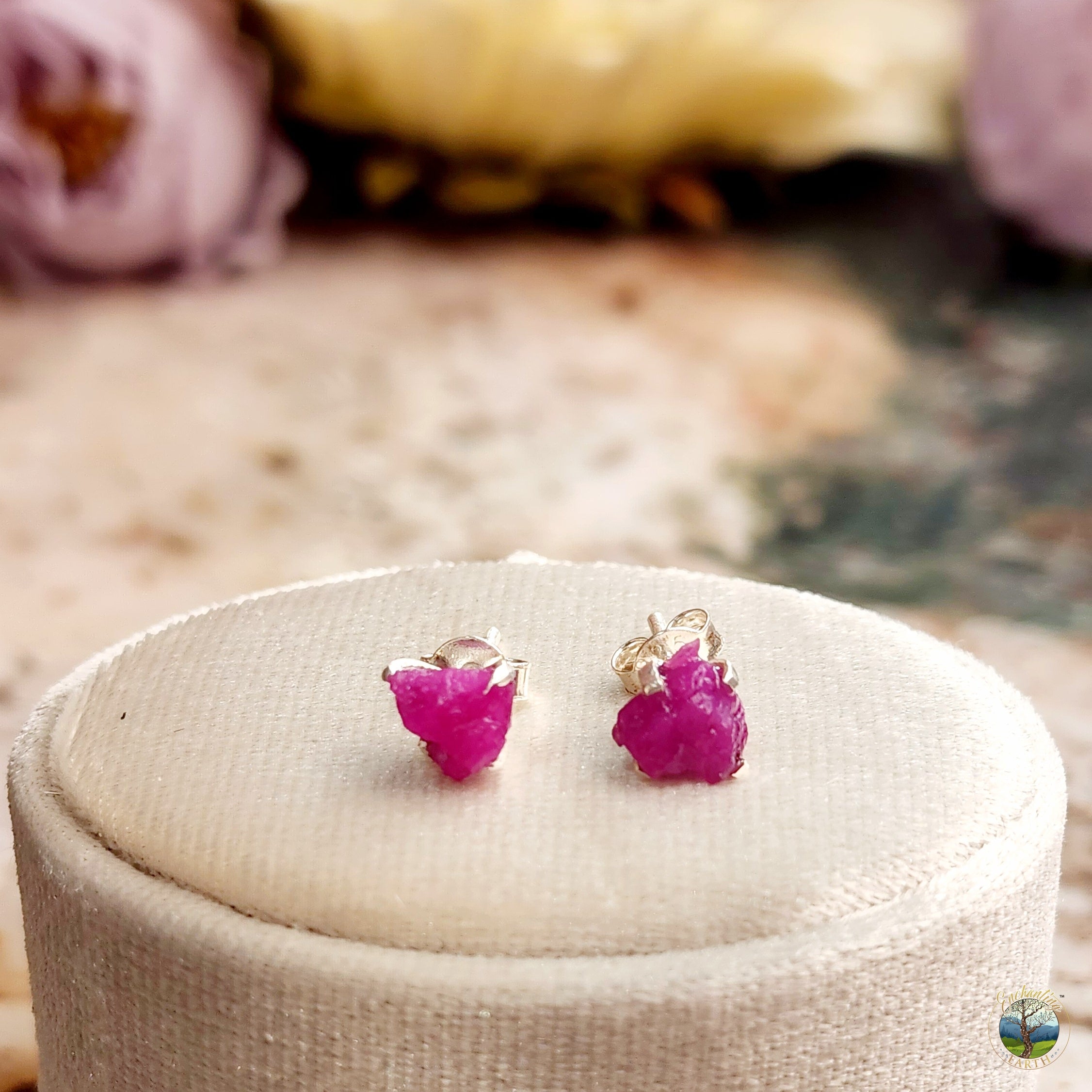 Ruby Raw Studs .925 Silver for Passion and Strength