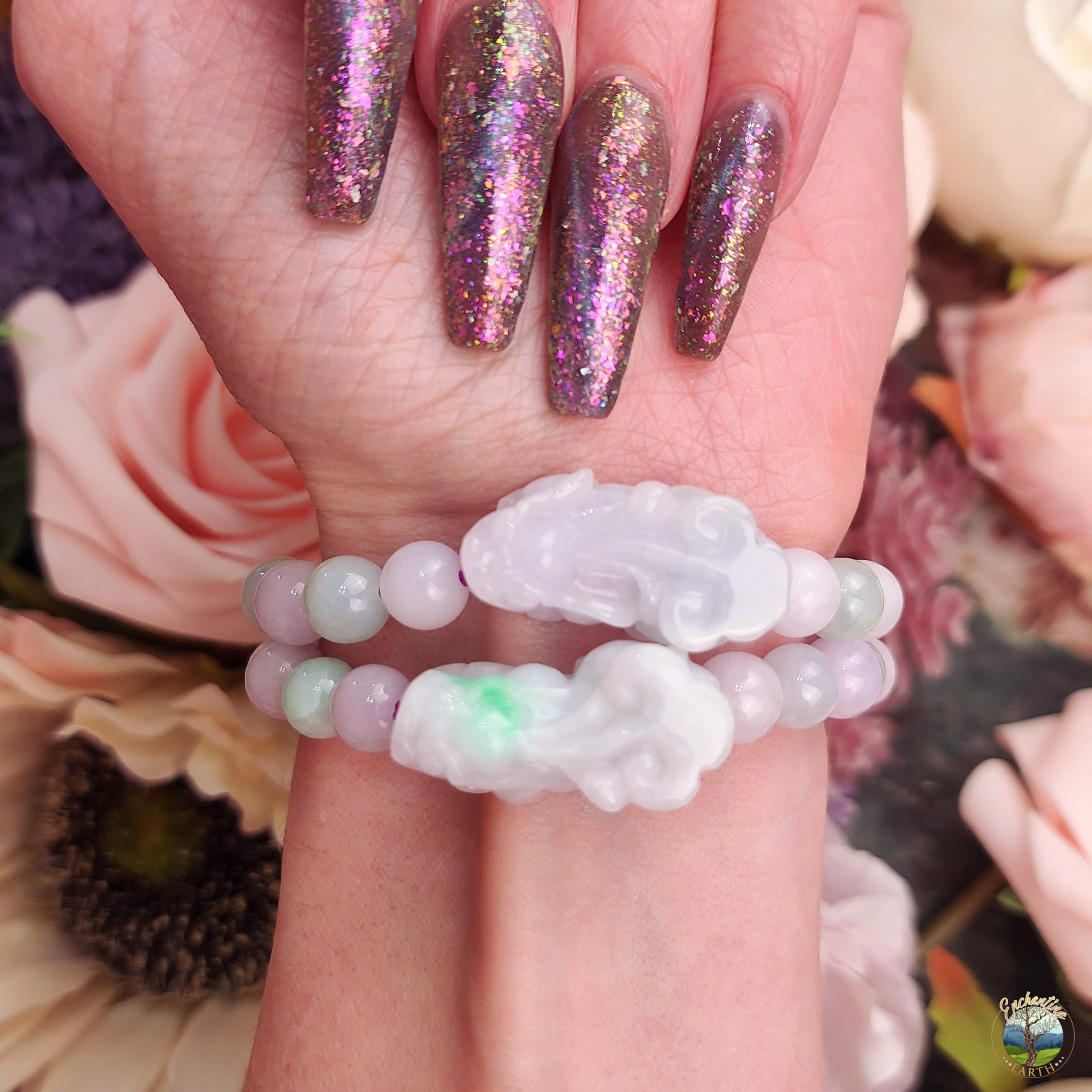 Lavender & Green Jade Pixiu Bracelet for Acceptance and Serenity