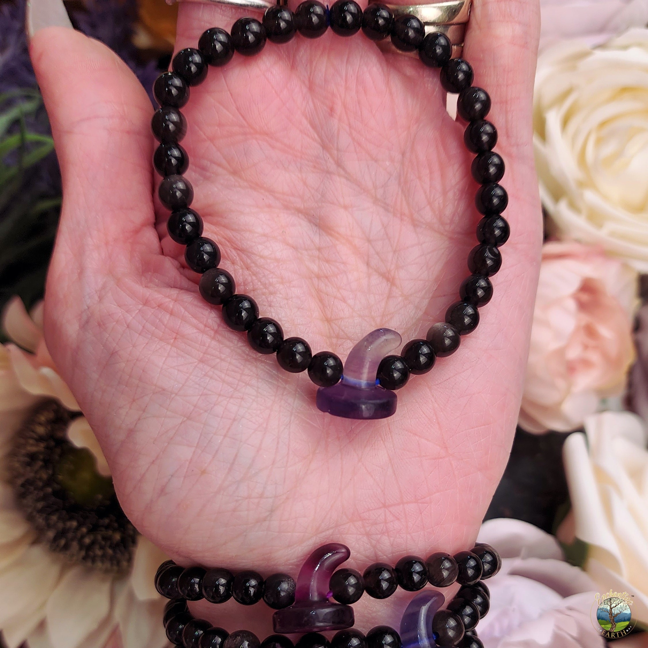 Fluorite Witch Hat with Silver Sheen Obsidian Bracelet for Focus and Protection