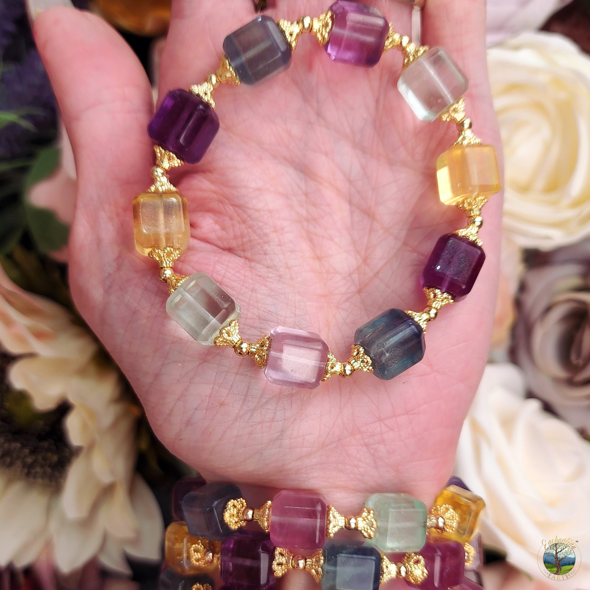 Fluorite Cube Vintage Style Bracelet for Focus, Learning and Mental Clarity