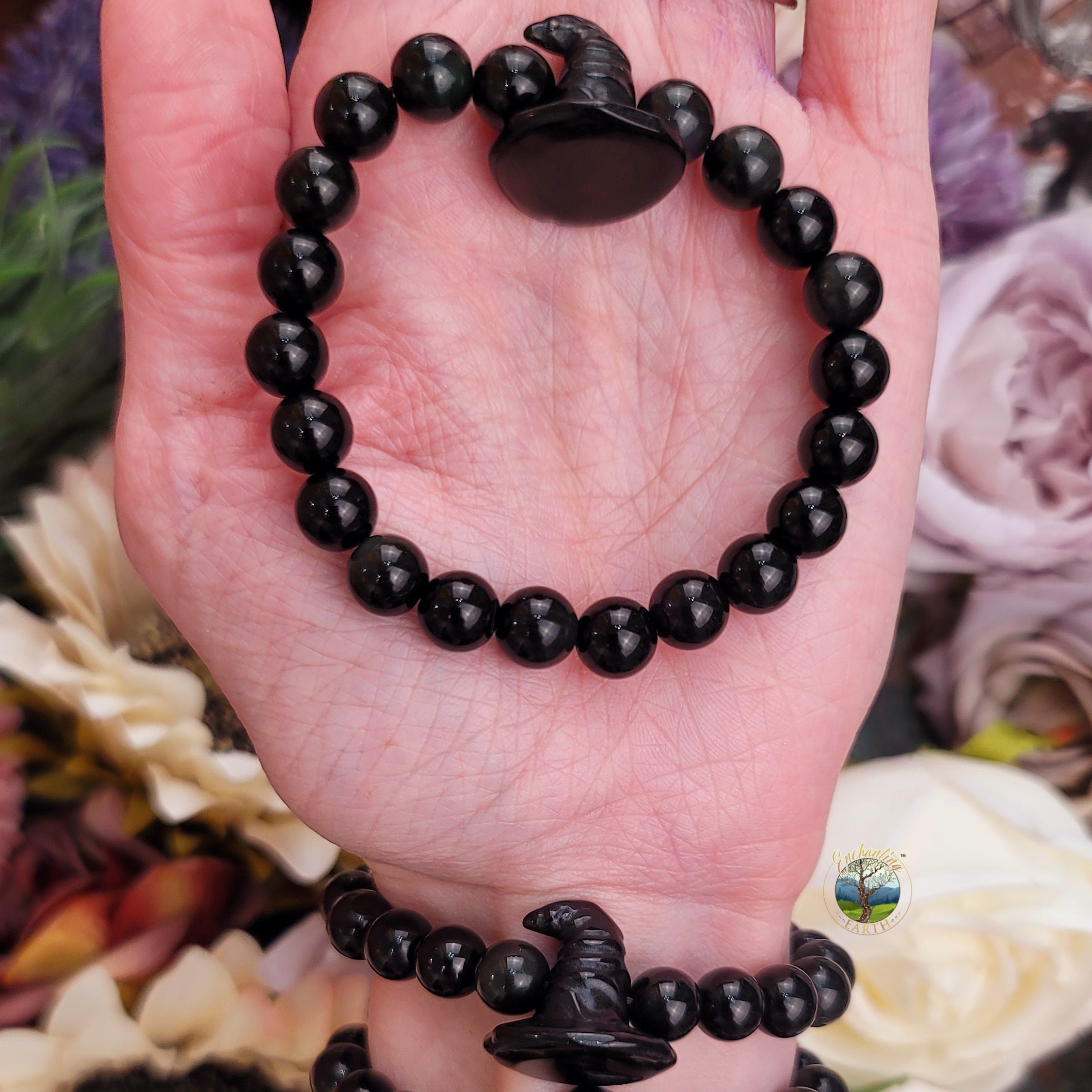 Obsidian Witch Hat Bracelet for Grounding and Protection