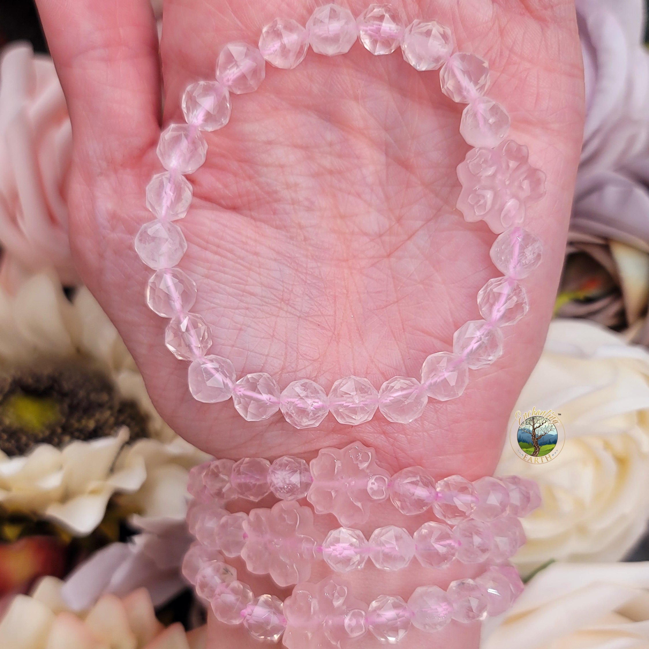 Rose Quartz Sakura Flower Faceted Bracelet for Opening Your Heart to Love