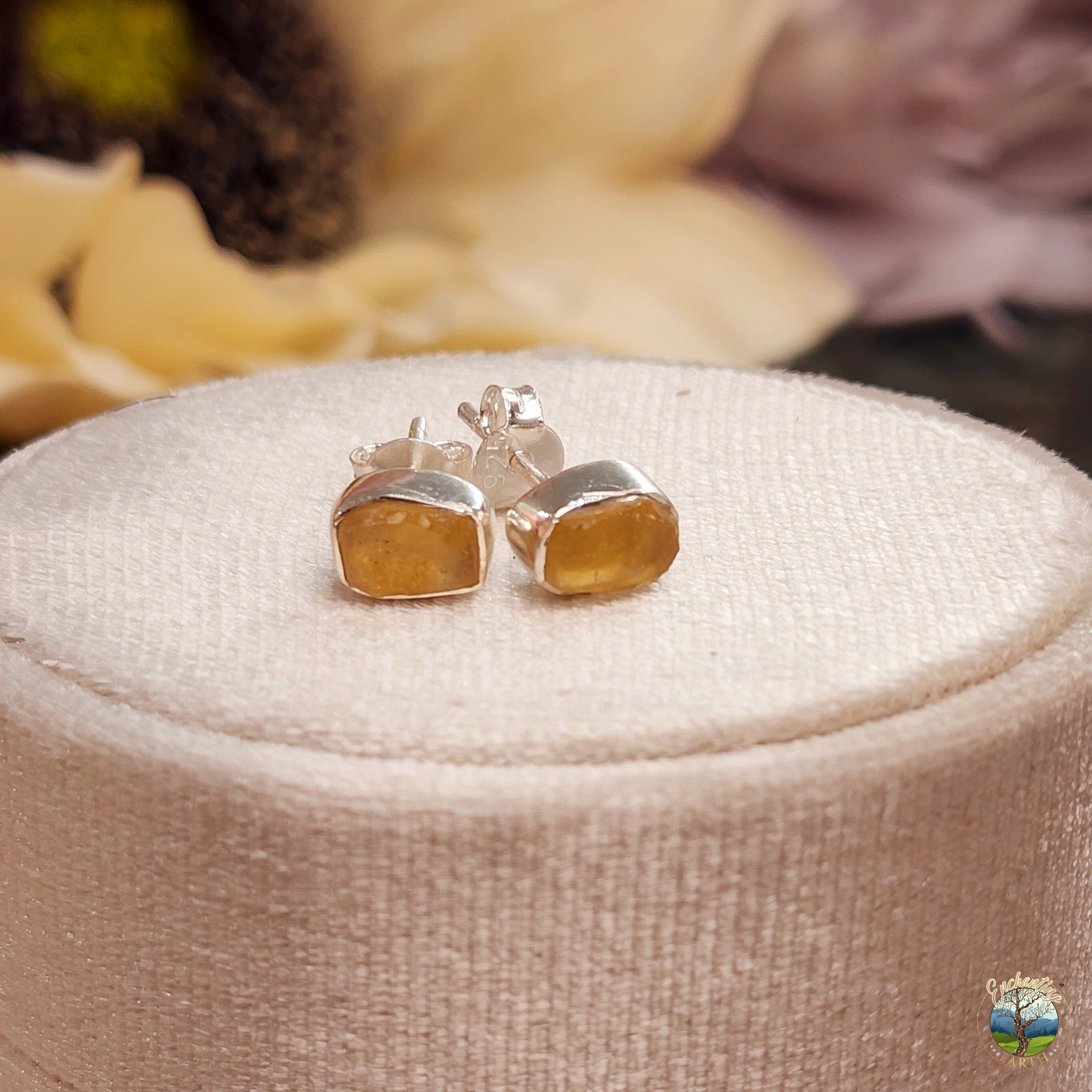 Libyan Desert Glass Raw .925 Silver Stud Earrings for Ascension and Manifesting