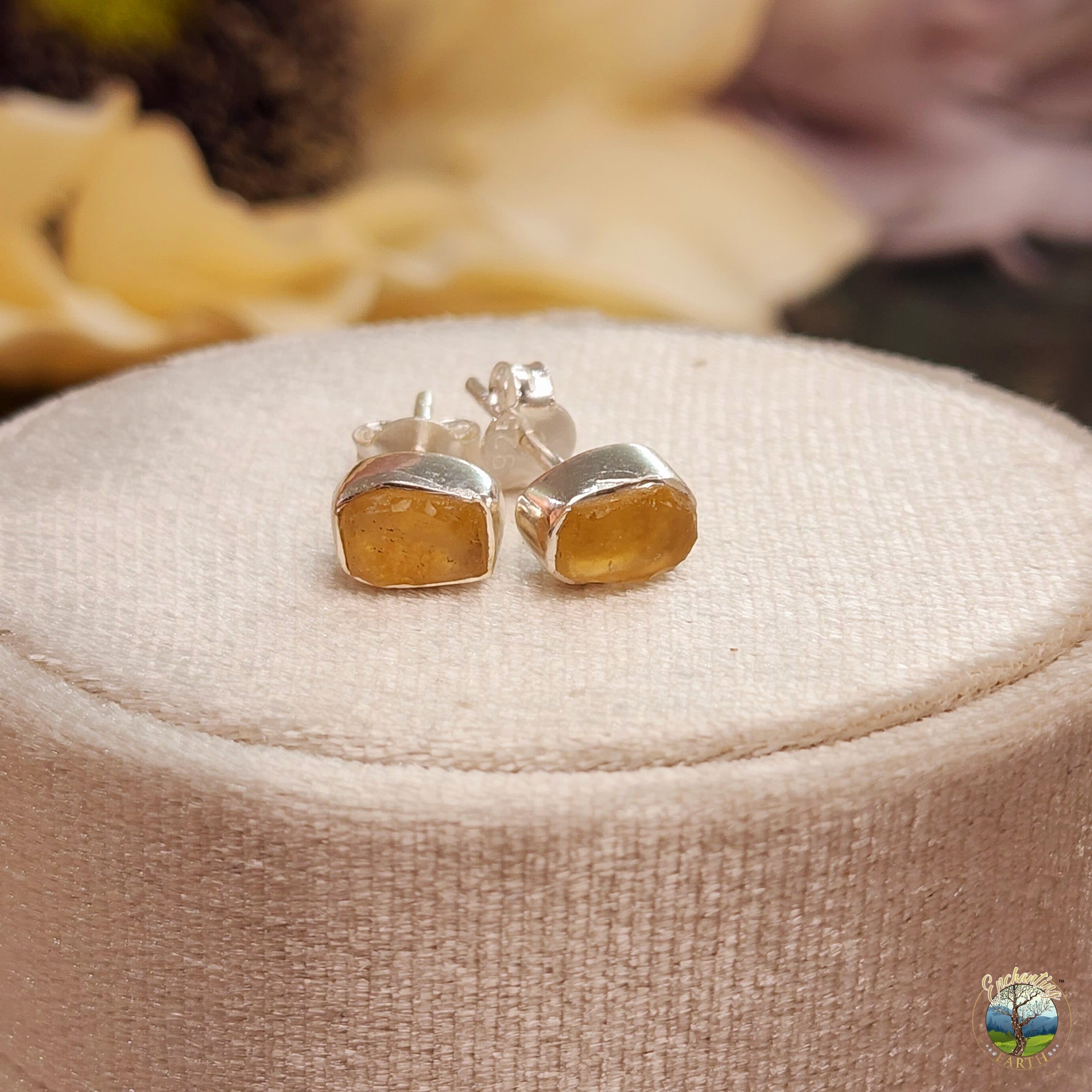 Libyan Desert Glass Raw .925 Silver Stud Earrings for Ascension and Manifesting