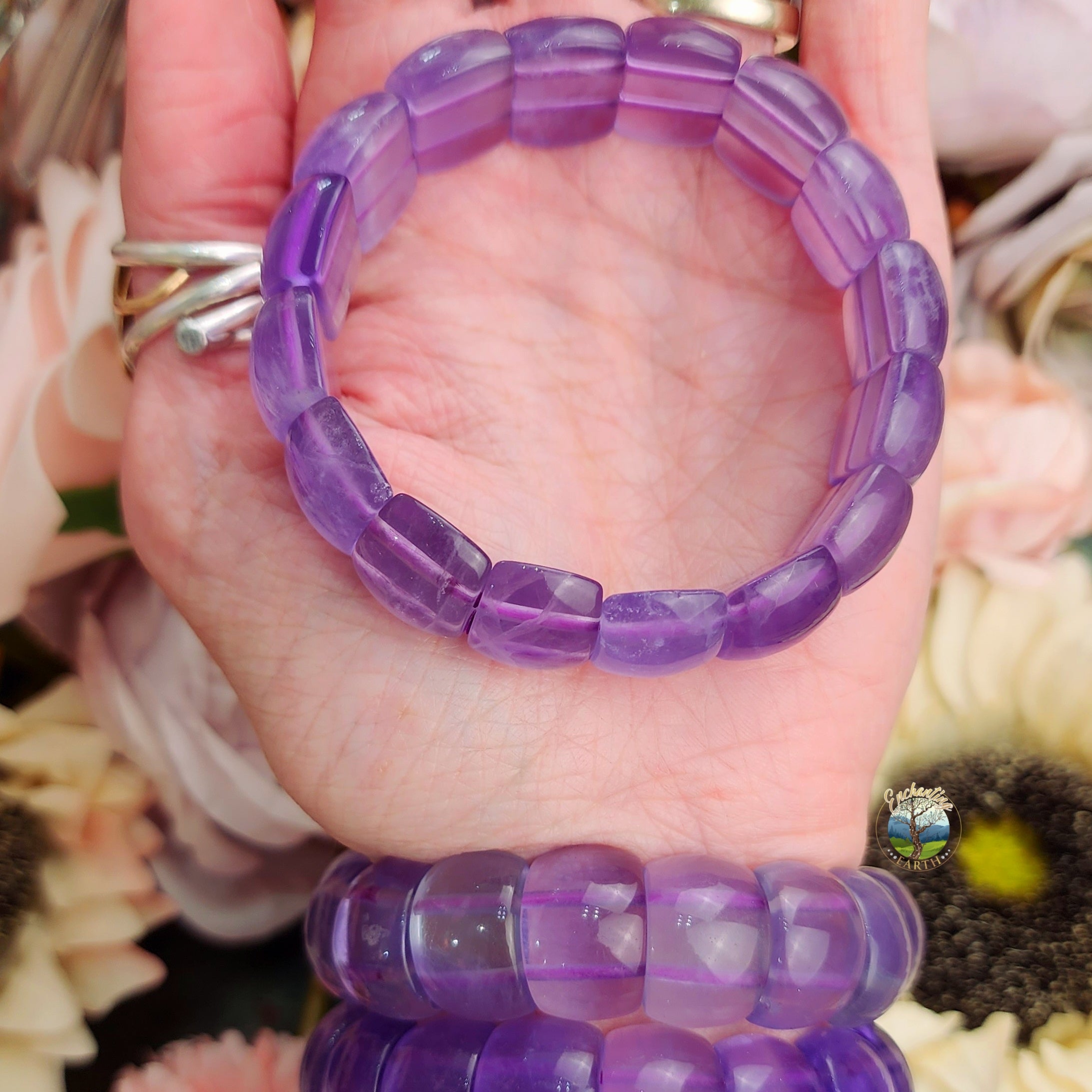 Purple Fluorite Stretchy Bangle Bracelet for Focus, Intuition and Stress Relief