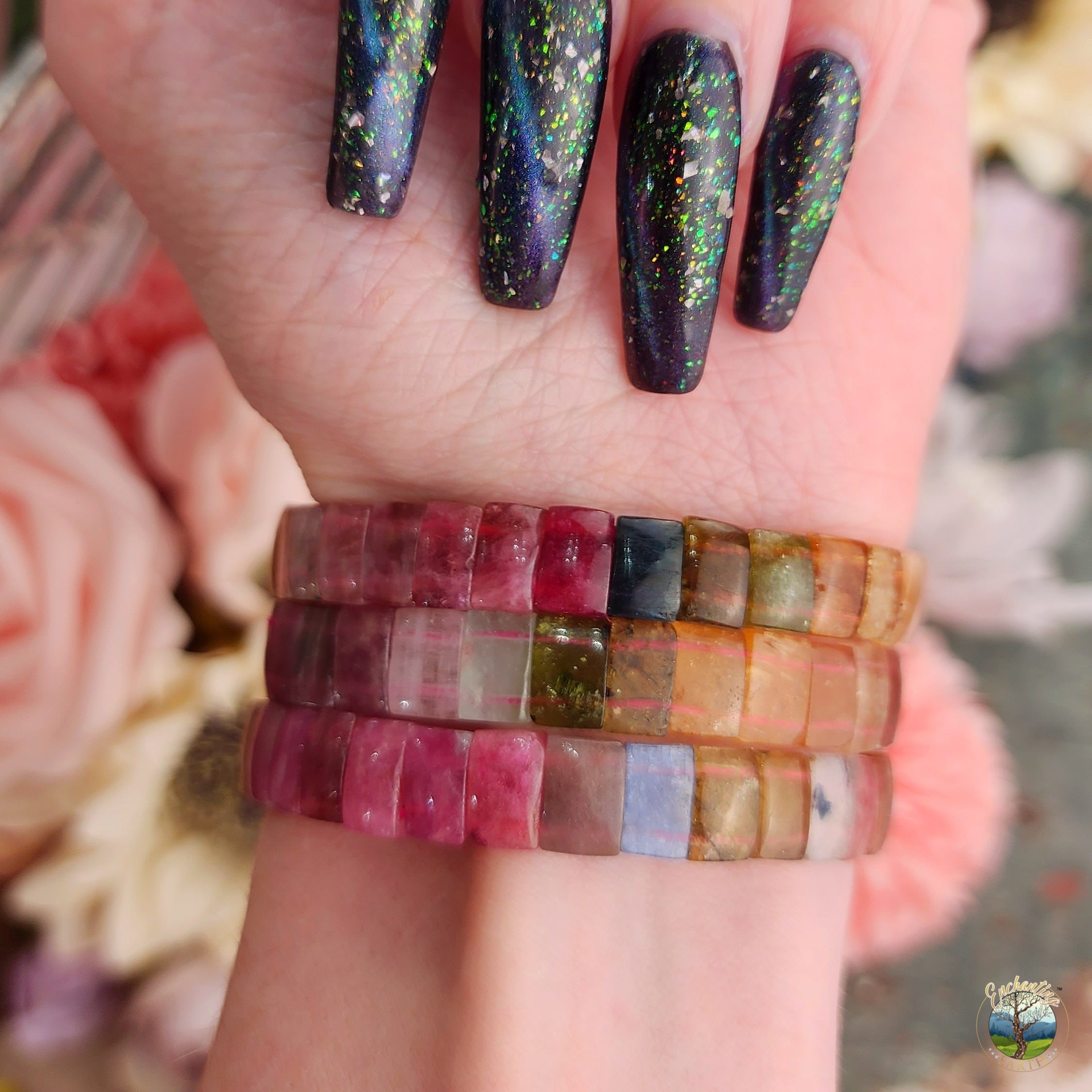 Tourmaline Mix Stretchy Bangle Bracelet for Joy and Protection ...