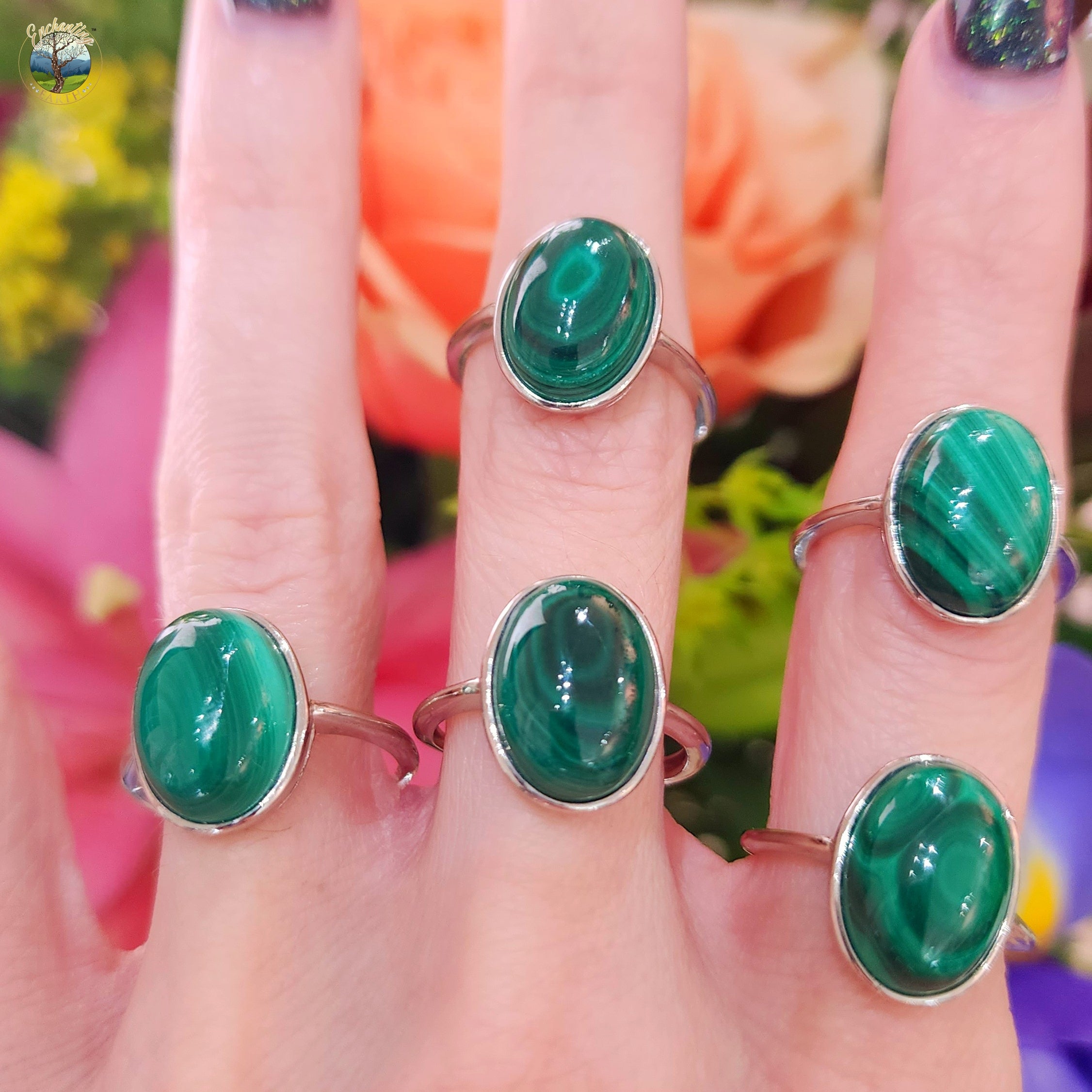 Malachite Adjustable Ring .925 Silver for Transformation and Power