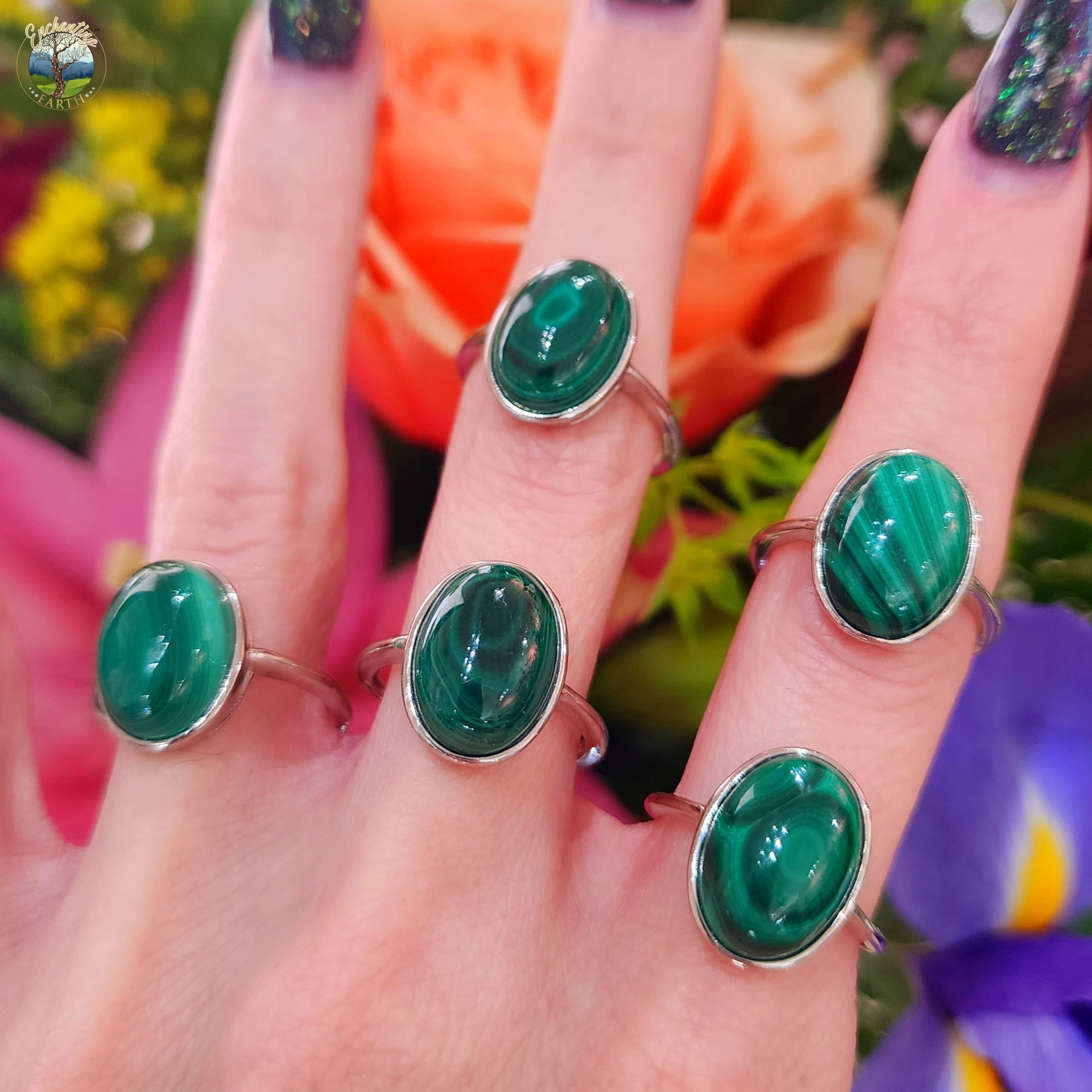Malachite Adjustable Ring .925 Silver for Transformation and Power