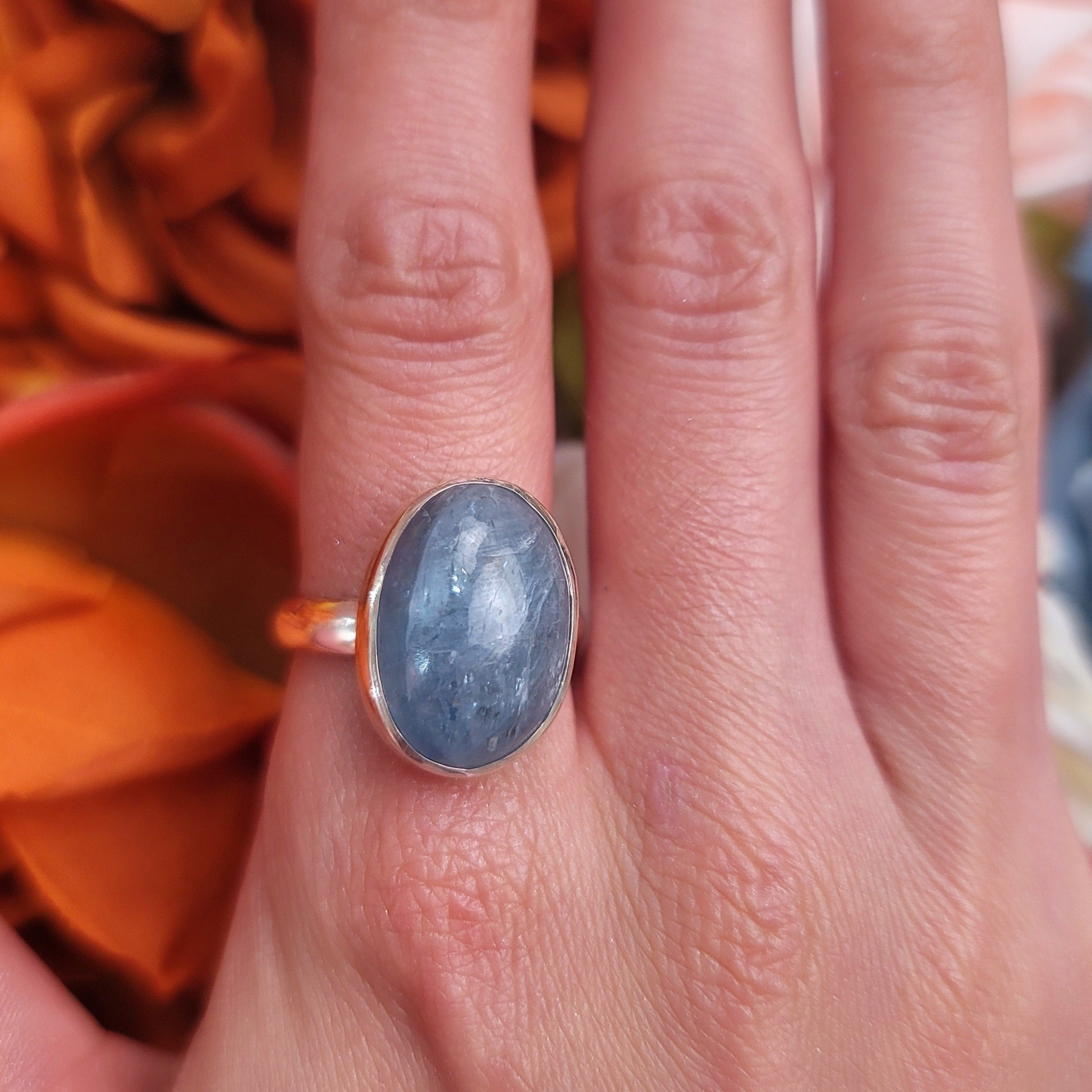 Aqua Kyanite Ring .925 Silver for Harmony and Intuition
