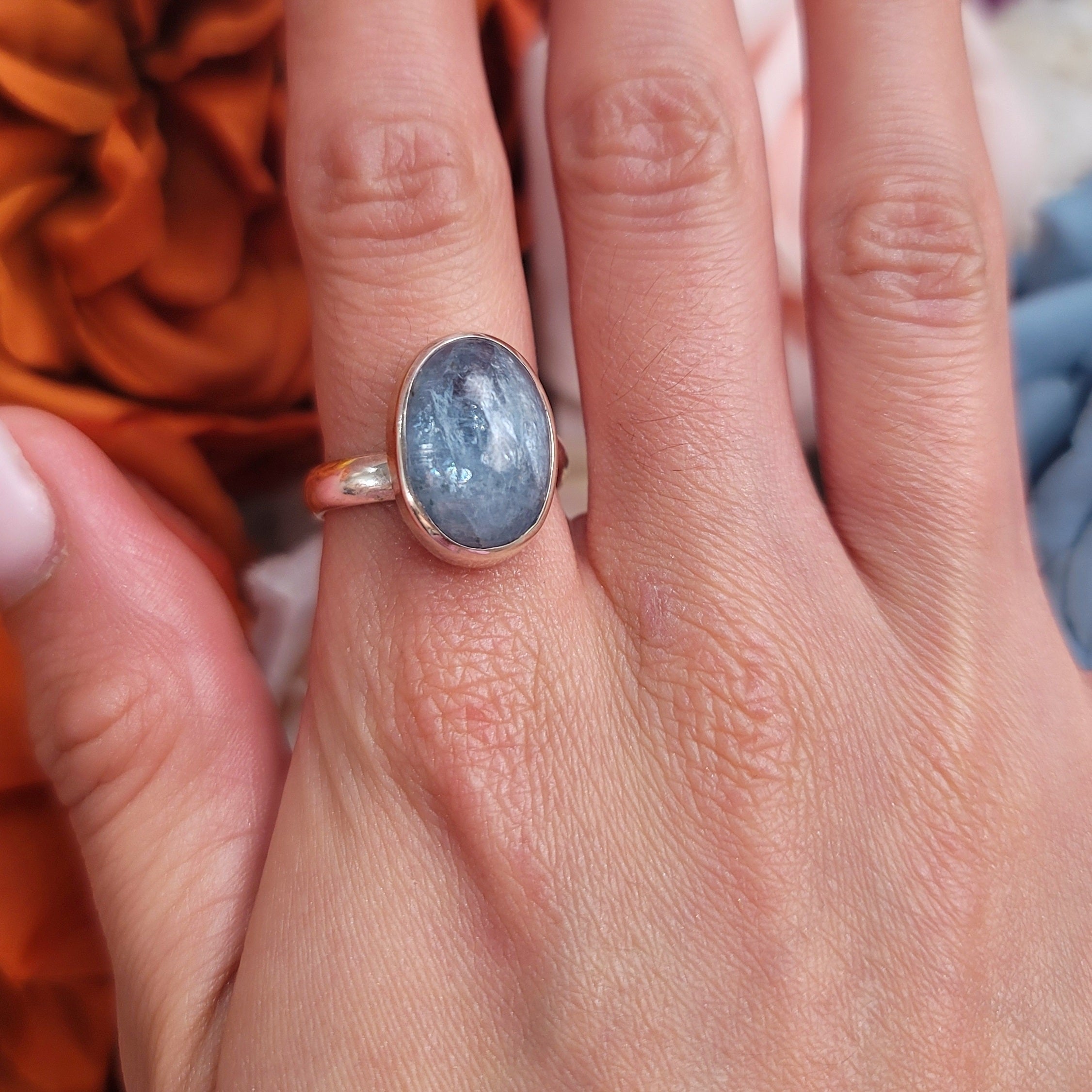 Aqua Kyanite Ring .925 Silver for Harmony and Intuition