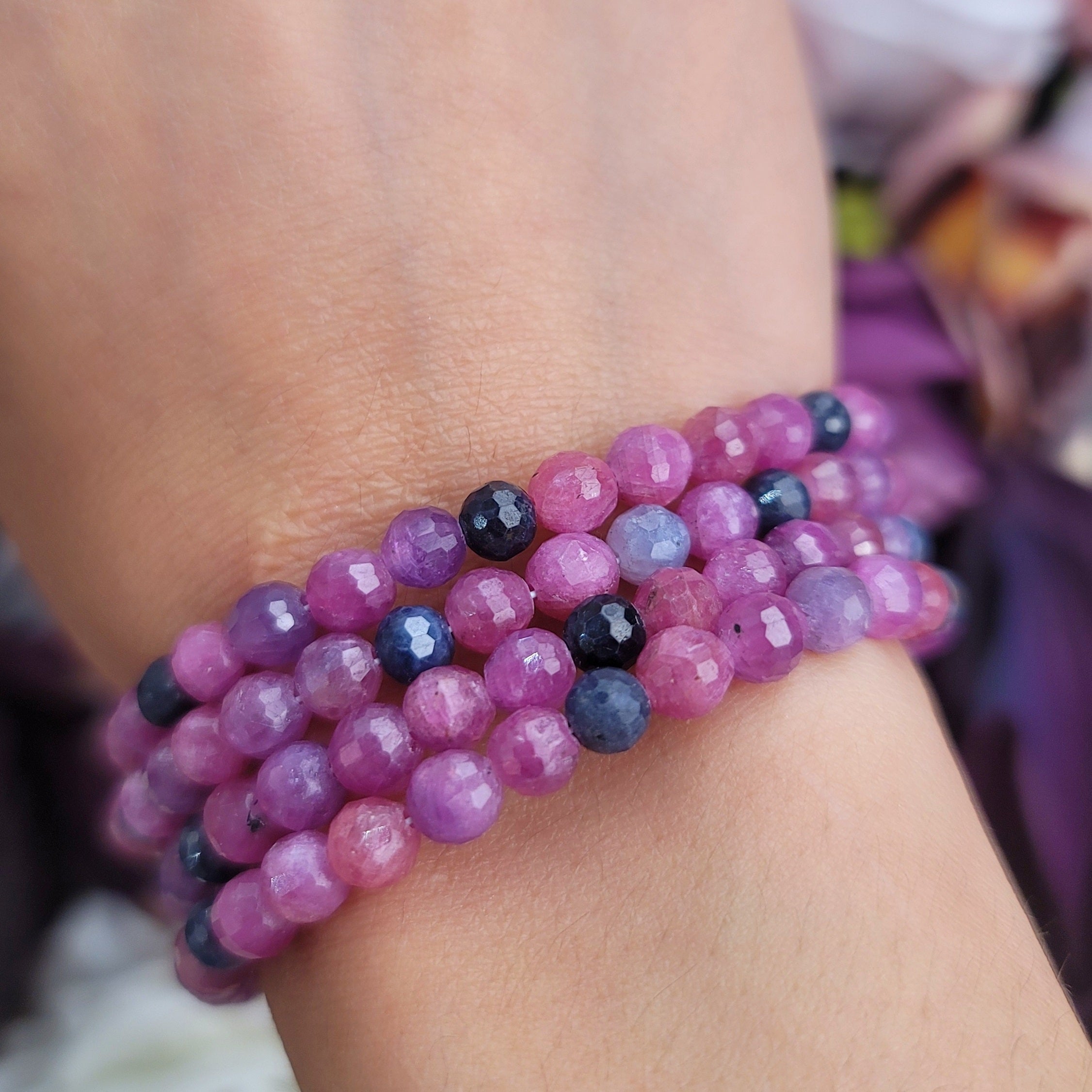 Ruby and Sapphire Faceted Bracelet for Love, Insight and Power