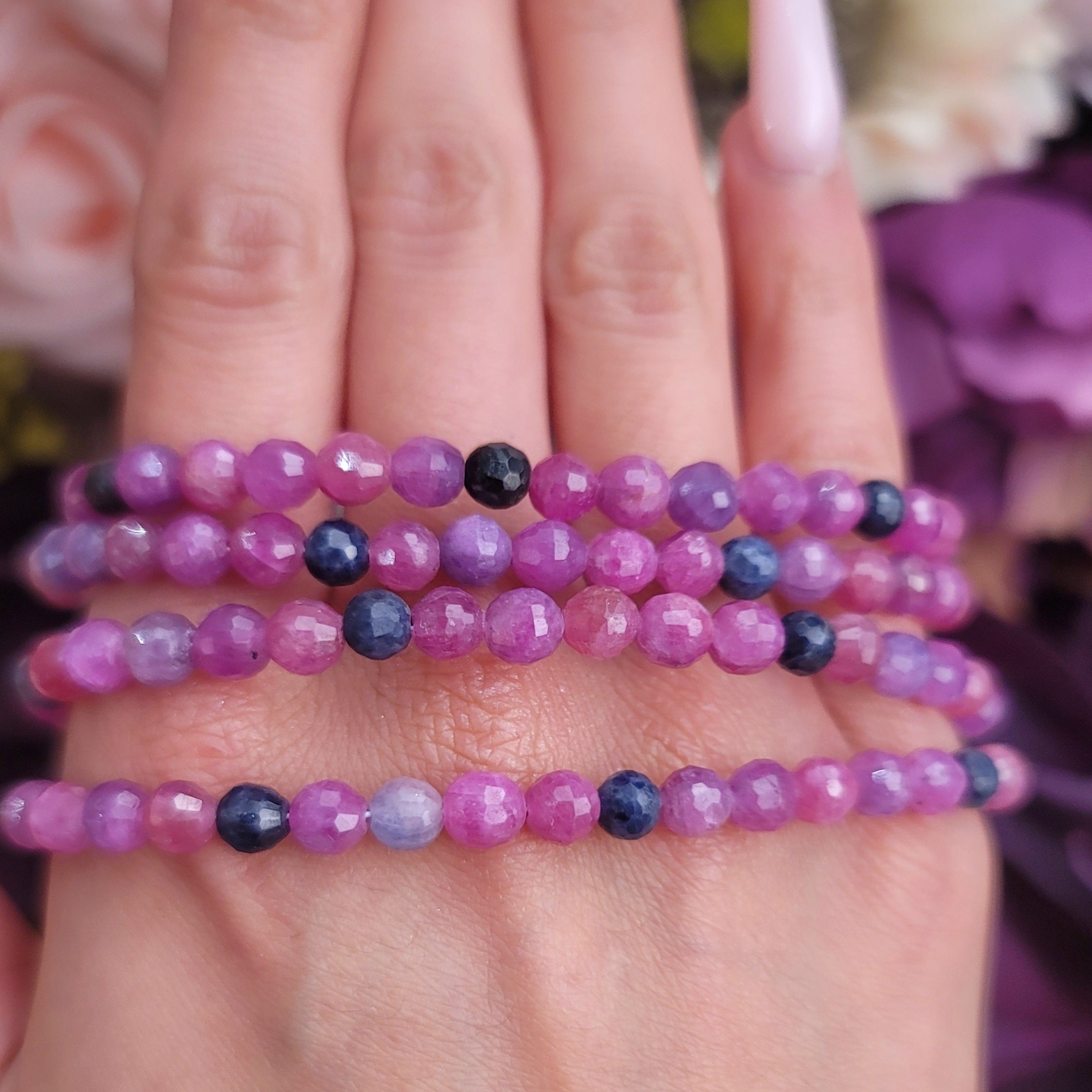 Ruby and Sapphire Faceted Bracelet for Love, Insight and Power