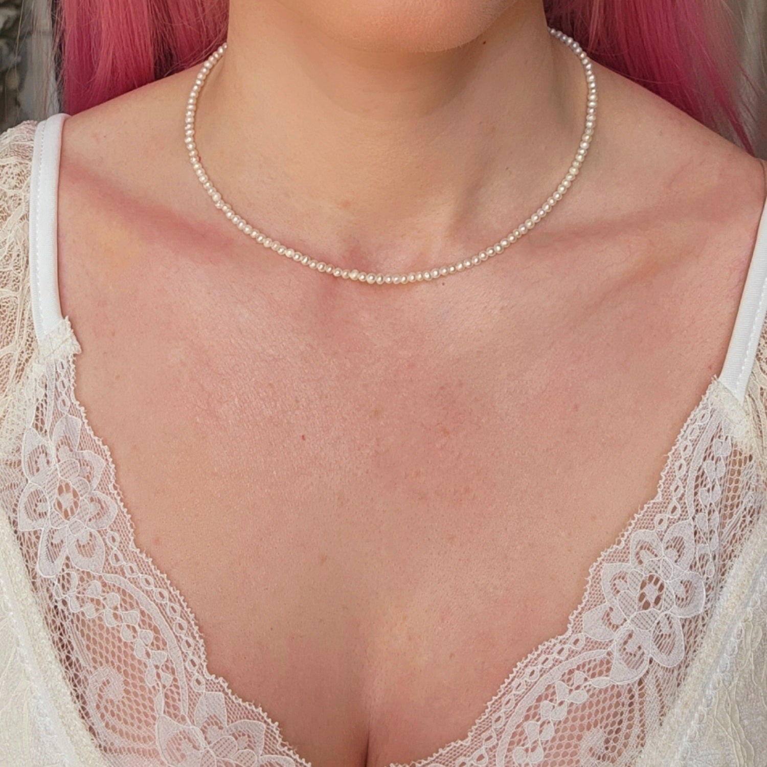 Freshwater Pearl Choker/Layering Necklace for Abundance, Honesty and Wisdom